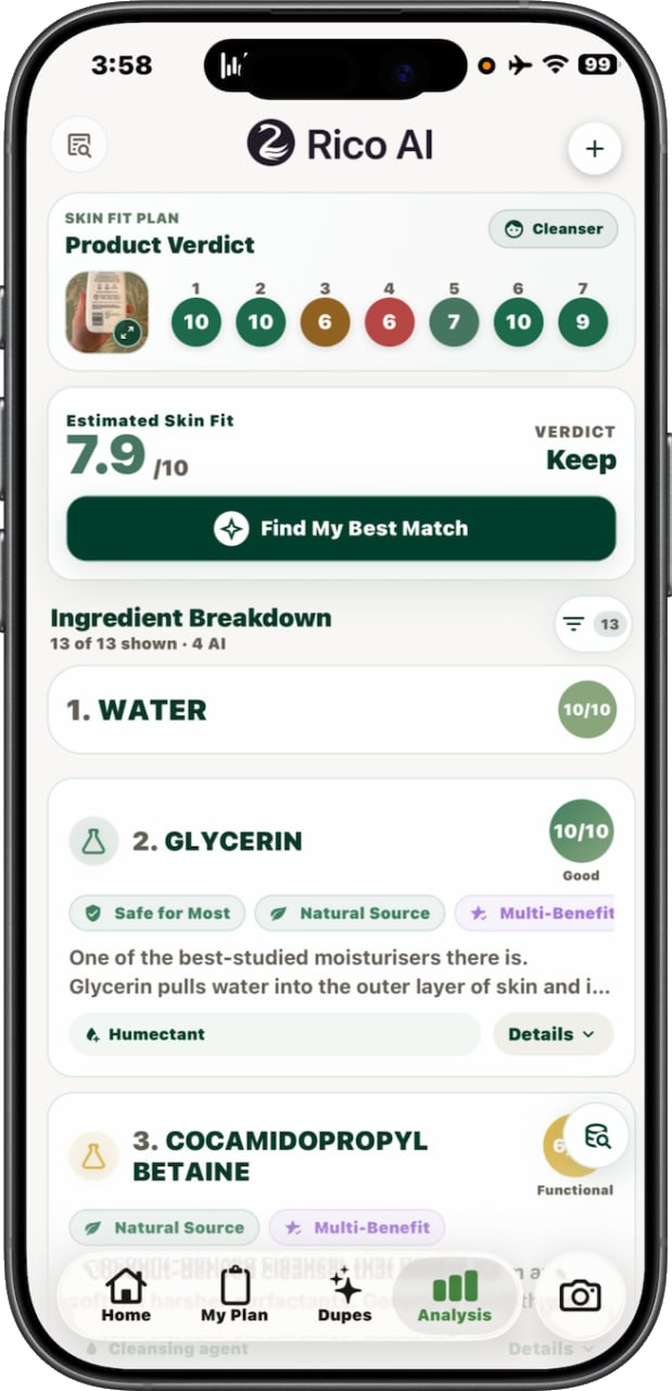 Current Rico AI Product Verdict for the matched Cetaphil Daily Facial Cleanser label scan