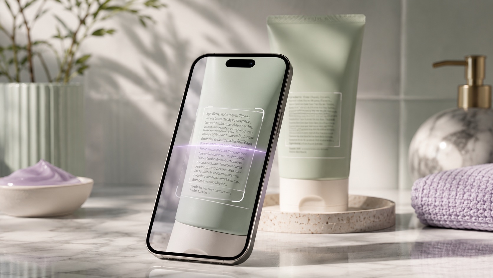 Phone scanning a skincare ingredient label for a Rico AI scanner comparison